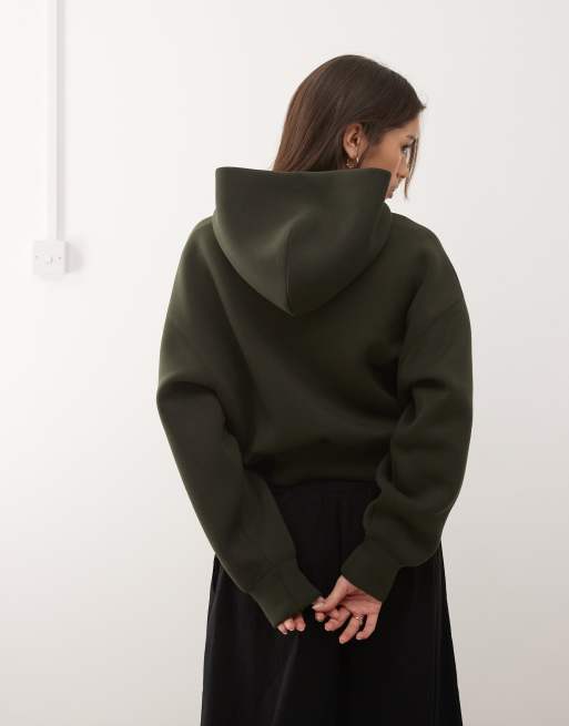 Weekday – Danni – Kapuzenjacke aus Material in Neoprenoptik in Dunkelgrün mit Reißverschluss, 4 von 4