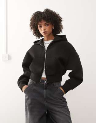 Weekday - Danni - Kapuzenjacke in Schwarz mit Neoprenoptik und Reißverschluss-Grau