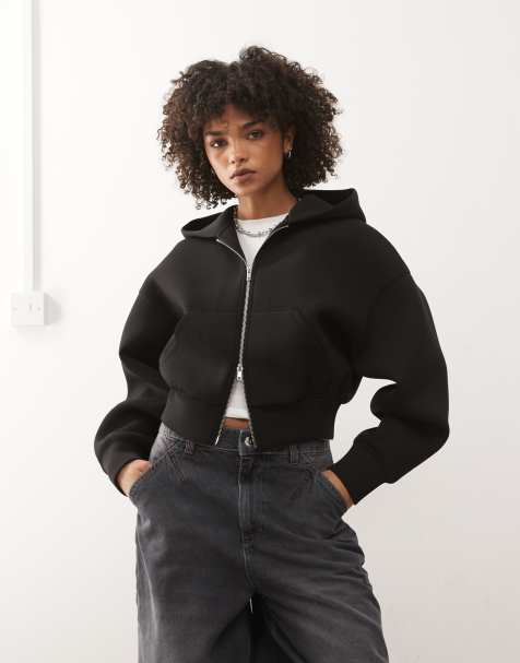 Weekday Danni scuba-style fabric zip hoodie in black - view 1