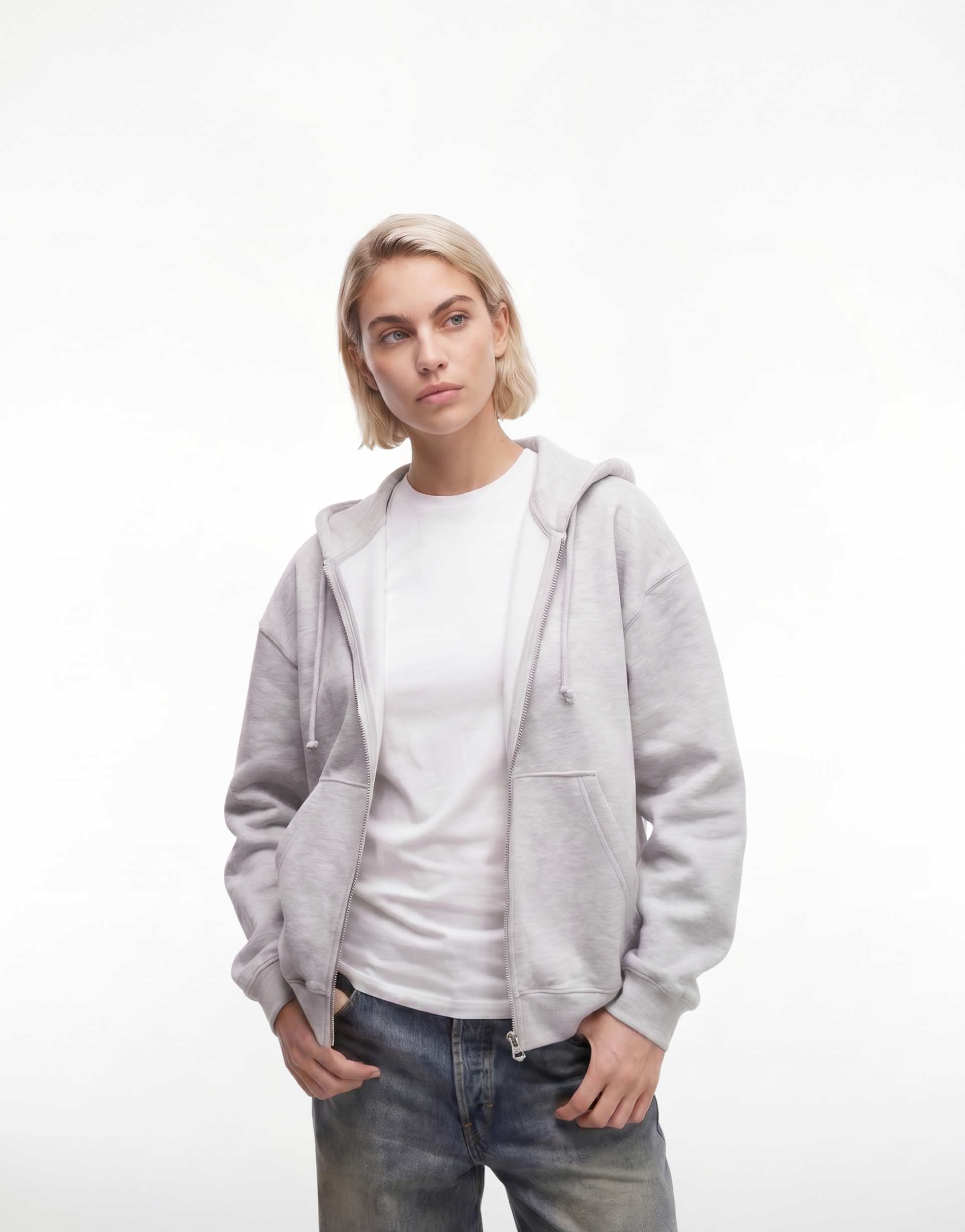 weekday danni scuba-style fabric zip hoodie in black