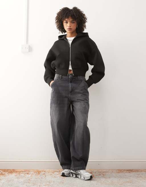 Weekday - Danni - Sweat à capuche zippé effet néoprène - Noir, 2 de 4