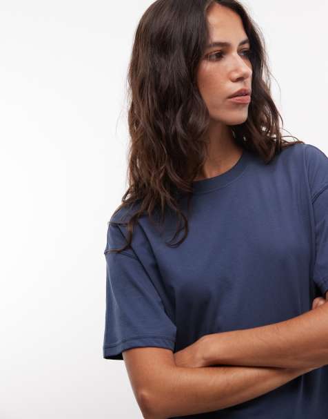 Weekday Danya boxy T-shirt granatowy - view 1