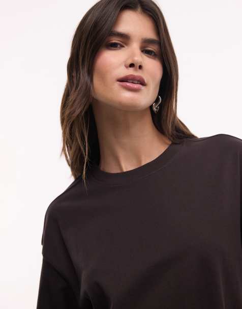 Weekday Danya boxy t-shirt in dark brown - view 1