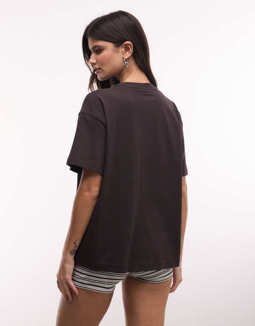 Weekday Danya T-shirt squadrata marrone scuro, 4 di 4