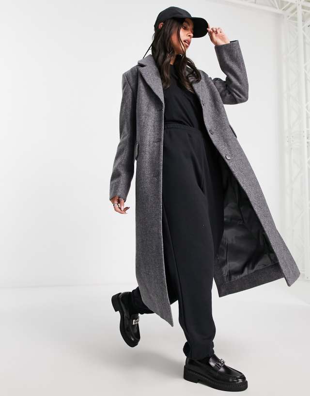 Weekday - daphne double breasted formal maxi coat in dark grey