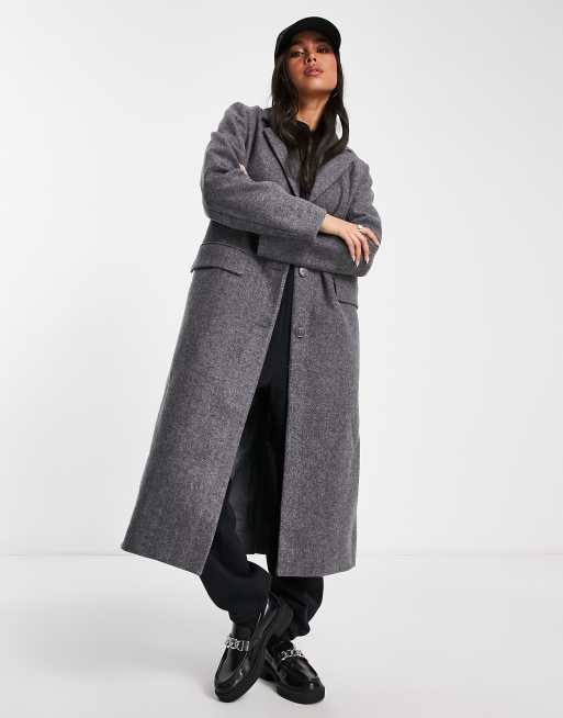 Weekday Daphne double breasted formal maxi coat in dark grey, 3 of 4