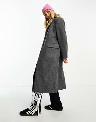 Weekday Daphne double breasted formal maxi coat in dark grey - ASOS Price Checker
