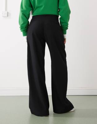 Weekday Dara Low Waist Wide Leg Pants With Front Pleats In Black