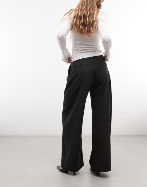 Weekday Dara low waist wide leg pants with front pleats in dark gray check, 5 of 5