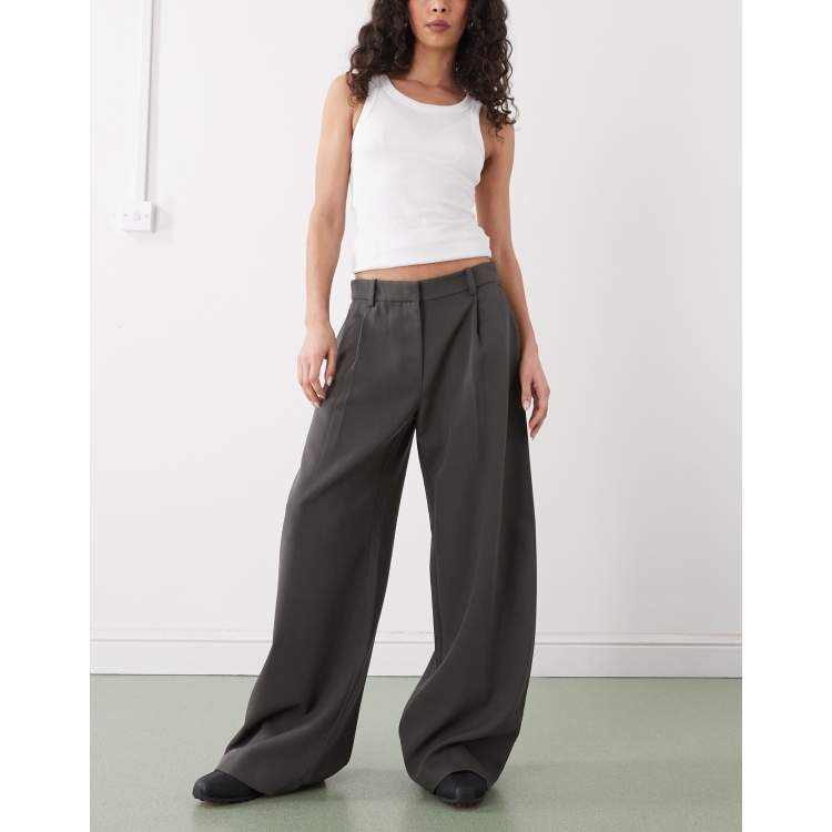 Weekday Dara low waist wide leg pants with front pleats in dark