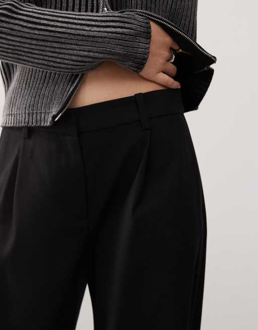 Weekday Dara low waist wide leg trousers with front pleats in black, 5 of 5