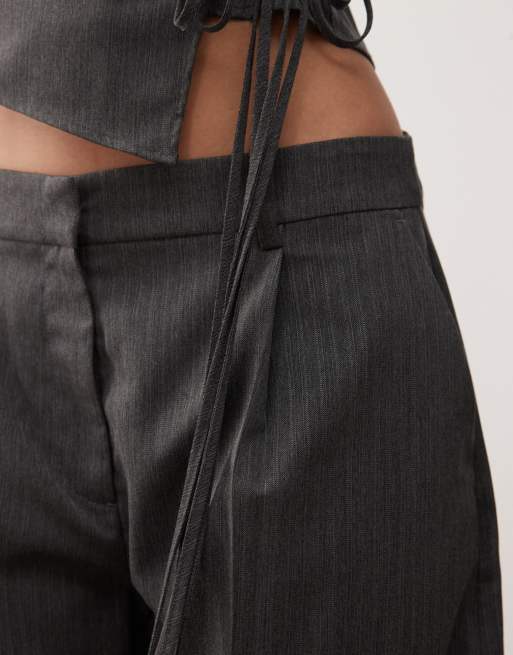 Weekday - Dara - Pantalon ample d'ensemble à à chevrons avec taille basse et plis sur le devant - Gris chiné, 3 de 5
