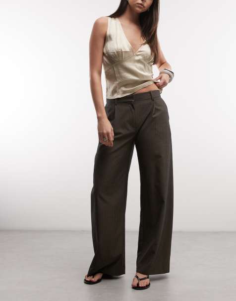 Weekday - Dara - Pantalon met krijtstreep in bruin - view 1