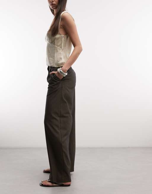 Weekday - Dara - Pantalon met krijtstreep in bruin, 2 van 5