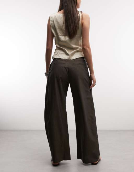 Weekday Dara suit trousers in brown pinstripe, 5 of 5