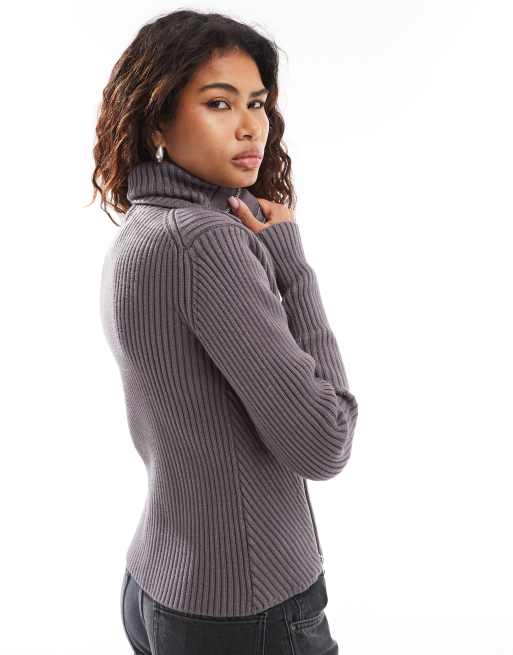 Weekday Dasha side zip cardigan in dark mole | ASOS