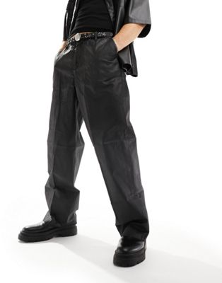 Weekday Dave coated trousers in black
