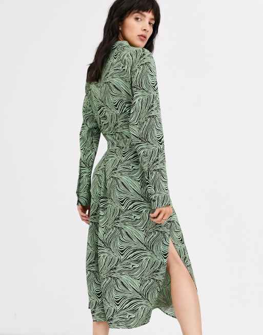 Weekday - Davida - brun og mint midikjole med abstrakt print, 2 af 4