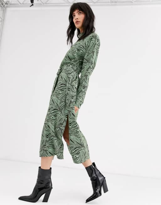 Weekday - Davida - Robe mi-longue à imprimé abstrait - Marron et menthe, 4 de 4