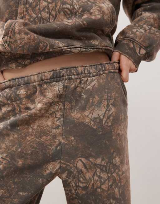 Weekday Davina oversized trackies with distressed tie dye print in khaki (part of a set), 5 of 5