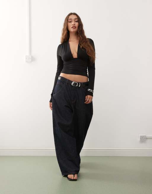 Weekday deep halter neck long sleeve top in black - exclusive to ASOS
