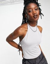 Noisy May cropped backless crochet top in white | ASOS