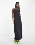 [Weekday] Weekday Deep low back halterneck maxi dress in black XL Black