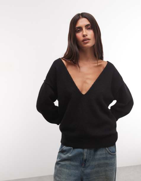 Weekday deep v neck jumper in black - view 1