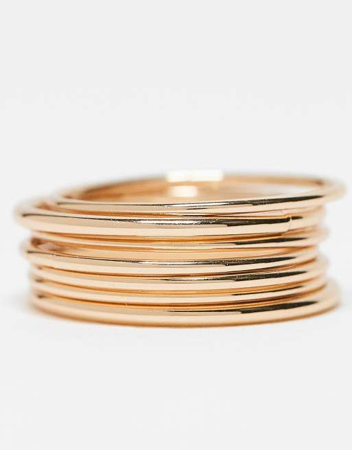 Weekday delicate ring 7-pack in gold | ASOS