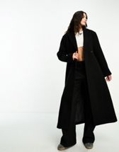 Monki belted wool blend double breasted coat in brown melange | ASOS