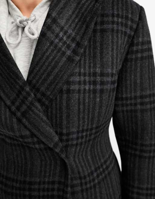 Weekday Delila wool blend sleek structured coat in dark grey check, 2 of 4