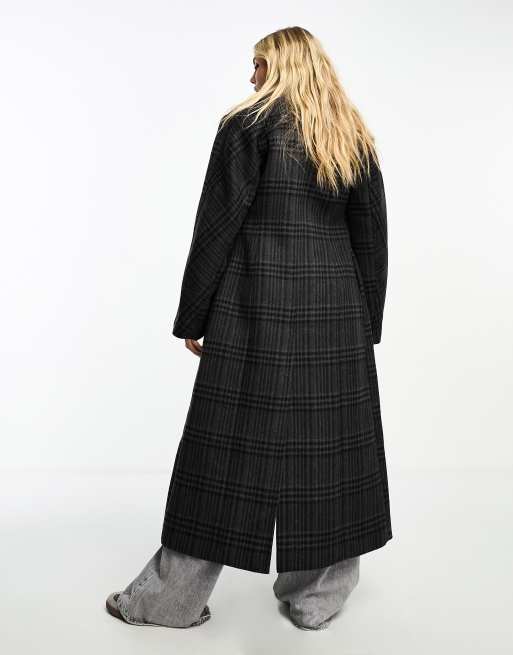 Weekday Delila wool blend sleek structured coat in dark grey check, 4 of 4