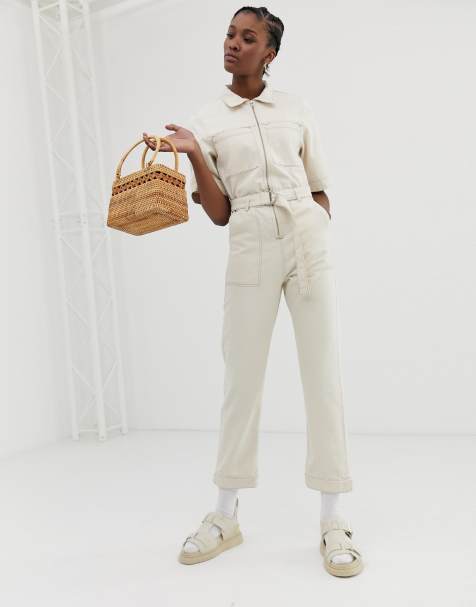 Weekday denim boilersuit in ecru