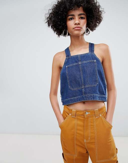 Denim overall sales crop top