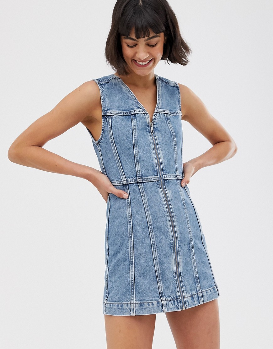 Weekday - Denim mini-jurk met ritsdetail in blauw