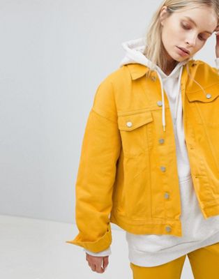 yellow hoodie with denim jacket