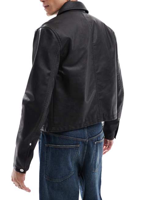 Weekday Denzel faux leather shrunken jacket in black, 4 of 4