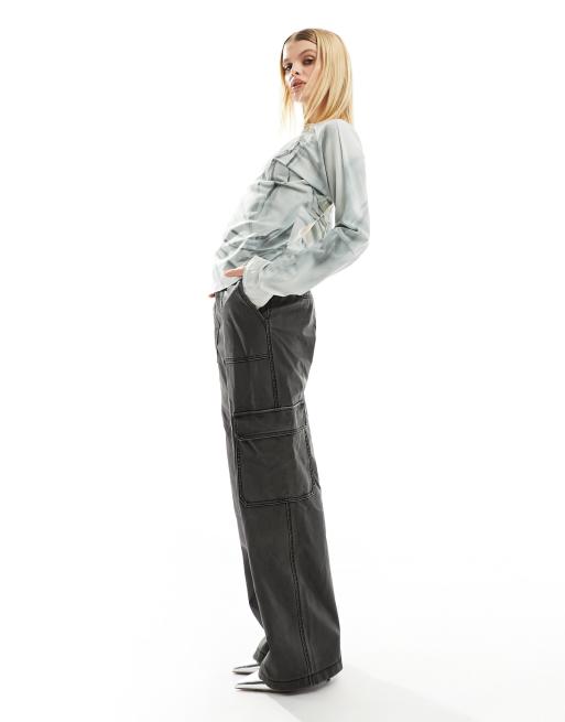 Weekday - Derya - Blouse drapée avec dos ouvert et motif imprimé - Gris, 4 de 4