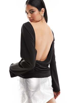 Weekday Derya Blouse With Drape Open Back In Black