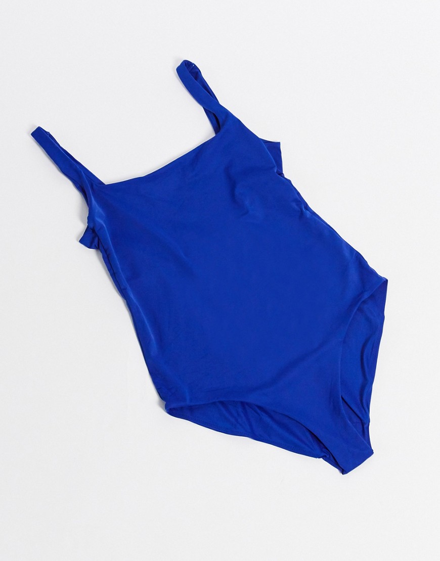 Weekday Desert recycled polyester rib swim suit in blue