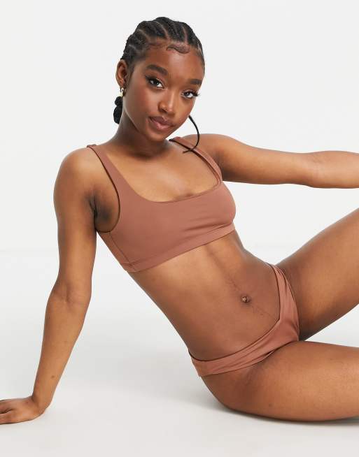 Weekday Desert scoop neck bikini top in mocha