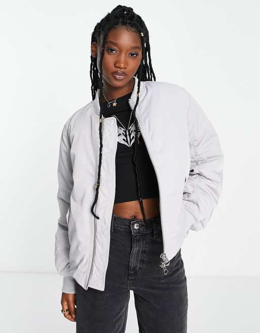 Weekday Destiny bomber jacket in light gray