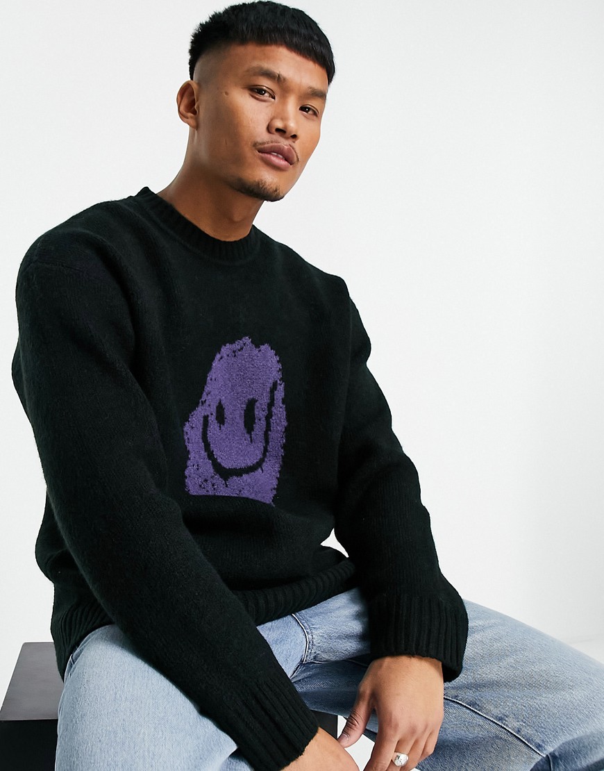 Weekday diego drippy face sweater in black