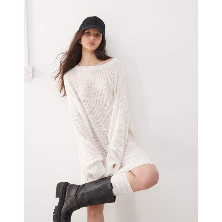 Weekday Dilaria oversized slouchy open knit jumper in off-white | ASOS