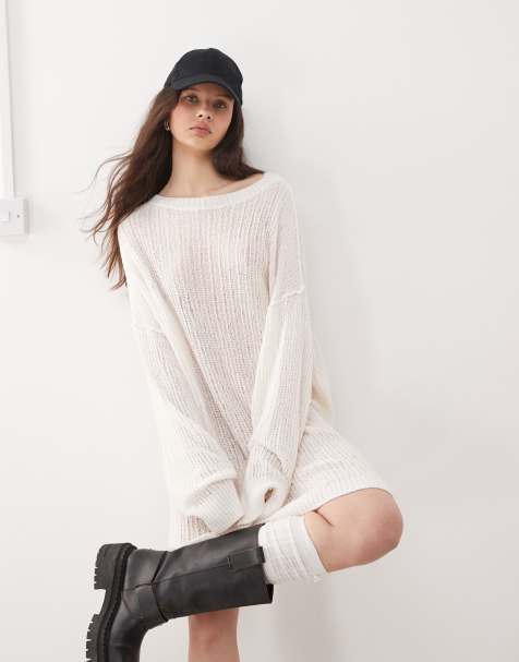 Weekday Dilaria oversized slouchy open knit jumper in off-white