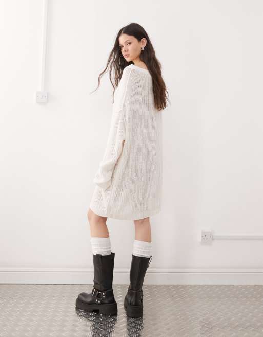 Weekday Dilaria oversized slouchy open knit jumper in off-white | ASOS