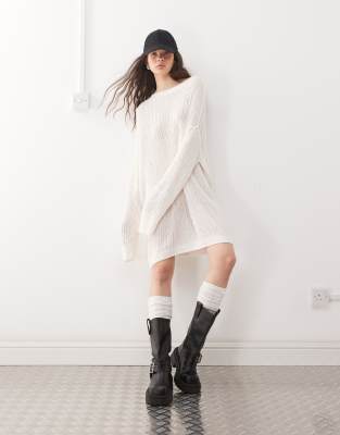Weekday Dilaria Oversized Slouchy Open Knit Sweater In White