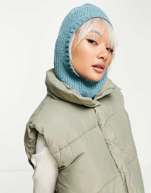 Weekday Disa knit balaclava hood in dusty teal