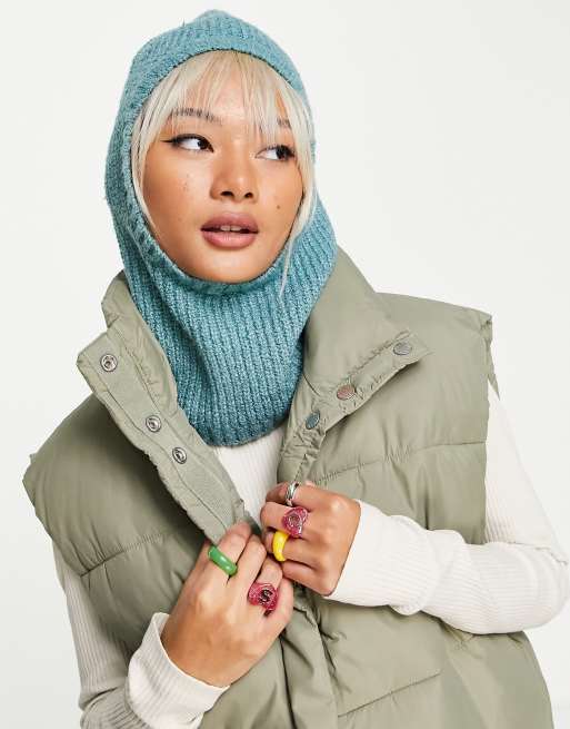 Weekday Disa knitted balaclava hood in dusty teal
