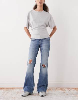 Weekday Distressed Bootcut Flared Jeans In Blue